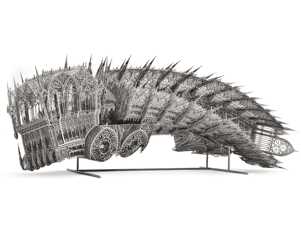 Twisted Dump Truck (scale model), 2011 chemically nickeled, laser-cut stainless steel with glass pearl finish 200 x 70 x 80 cm